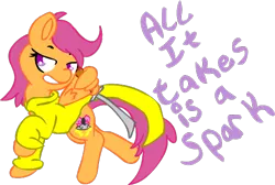 Size: 520x350 | Tagged: safe, artist:cotton, derpibooru import, scootaloo, pegasus, pony, clothes, female, filly, god tier, god tiers, hero of sparks, homestuck, solo