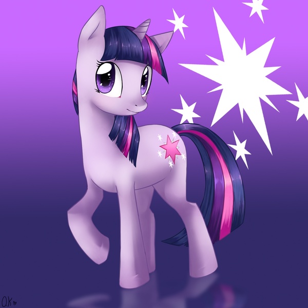 Size: 1500x1500 | Tagged: safe, artist:tamponandtwilaloop, derpibooru import, twilight sparkle, pony, unicorn, cutie mark background, female, mare, raised hoof, reflection, solo, unicorn twilight