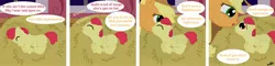 Size: 3000x723 | Tagged: safe, artist:gorodetsky, derpibooru import, apple bloom, applejack, earth pony, pony, adorabloom, baby, baby apple bloom, baby pony, comic, crying, cute, female, filly, implied big macintosh, implied incest, inbred, mare, offspring, parent:applejack, parent:big macintosh, parents:applemac, product of incest, young