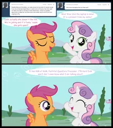 Size: 1320x1490 | Tagged: safe, artist:jan, derpibooru import, scootaloo, sweetie belle, pegasus, pony, unicorn, ask the crusaders, ask, comic, female, filly