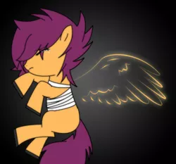 Size: 2200x2046 | Tagged: safe, artist:blowingbomb, derpibooru import, scootaloo, pegasus, pony, amputation, bandage, crying, eyes closed, female, filly, high res, sad, scootaloo can't fly, side, solo, wingless