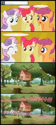 Size: 1320x2950 | Tagged: safe, artist:jan, derpibooru import, apple bloom, scootaloo, sweetie belle, earth pony, pegasus, pony, unicorn, ask the crusaders, clubhouse, comic, crusaders clubhouse, cutie mark crusaders, female, filly