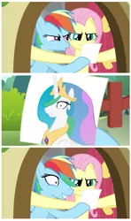 Size: 511x861 | Tagged: suggestive, derpibooru import, fluttershy, princess celestia, rainbow dash, pegasus, pony, princess molestia, female, its spreading, mare, meme, princess