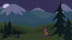 Size: 3840x2160 | Tagged: safe, artist:boneswolbach, derpibooru import, scootaloo, pegasus, pony, female, filly, forest, full moon, high res, moon, mountain, night, rear view, sitting, solo, stars, tree, vector, wallpaper