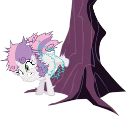 Size: 6778x6254 | Tagged: safe, artist:chezne, derpibooru import, sweetie belle, pony, unicorn, absurd resolution, applebucking, bucking, female, filly, simple background, solo, transparent background, tree, vector, zap apple tree, zapped