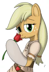 Size: 277x400 | Tagged: applejack, artist:tg-0, clothes, derpibooru import, dress, female, safe, semi-anthro, simple background, solo, tulip, white background