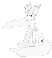 Size: 900x1009 | Tagged: safe, artist:madhotaru, derpibooru import, ponified, alicorn, pony, female, grayscale, mare, monochrome, simple background, sitting, snow queen, solo, white background