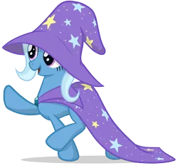 Size: 1000x942 | Tagged: safe, artist:manateemckenzie, derpibooru import, trixie, pony, unicorn, cape, clothes, female, filly, foal, hat, simple background, solo, transparent background, trixie's cape, trixie's hat, walking