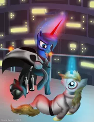 Size: 1700x2187 | Tagged: safe, artist:giuliabeck, derpibooru import, prince blueblood, princess luna, alicorn, pony, unicorn, blueabuse, female, male, mare, stallion, star wars, the empire strikes back