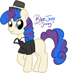 Size: 309x335 | Tagged: safe, artist:lulubell, derpibooru import, oc, oc:blue jazz, unofficial characters only, earth pony, pony, female, filly, foal, hat, magical lesbian spawn, next generation, offspring, parent:rarity, parent:sapphire shores, parents:rarishores, simple background, solo, transparent background
