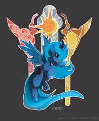 Size: 1375x1675 | Tagged: safe, artist:cenit-v, derpibooru import, princess luna, alicorn, pony, female, flying, mare, s1 luna, solo