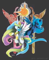 Size: 1300x1600 | Tagged: safe, artist:cenit-v, derpibooru import, princess celestia, princess luna, alicorn, pony, female, flying, mare, s1 luna