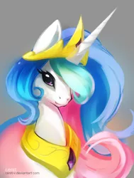 Size: 1078x1424 | Tagged: safe, artist:cenit-v, derpibooru import, princess celestia, alicorn, pony, bust, female, gradient background, hair over one eye, mare, solo