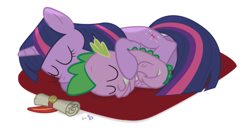 Size: 900x484 | Tagged: safe, artist:dm29, derpibooru import, spike, twilight sparkle, dragon, pony, unicorn, duo, female, male, mama twilight, mare, scroll, simple background, sleeping, snuggling, spikelove, transparent background