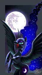 Size: 787x1400 | Tagged: safe, artist:14-bis, derpibooru import, nightmare moon, alicorn, pony, artifact, female, mare, mare in the moon, moon, open mouth, rearing, solo