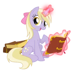 Size: 2000x1900 | Tagged: safe, artist:equestria-prevails, derpibooru import, dinky hooves, pony, unicorn, adult, book, female, glowing horn, happy, levitation, magic, mare, older, older dinky hooves, simple background, smiling, solo, telekinesis, transparent background