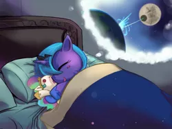 Size: 800x600 | Tagged: safe, artist:bakki, derpibooru import, princess luna, alicorn, pony, bed, crossover, cute, death star, dream, female, filly, foal, pillow, plushie, solo, star wars, woona