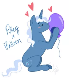 Size: 453x507 | Tagged: safe, artist:cartoonlion, derpibooru import, pokey pierce, pony, unicorn, balloon, blushing, cargo ship, heart, kissing, male, shipping, simple background, sitting, solo, stallion, this will end in tears and/or death, white background