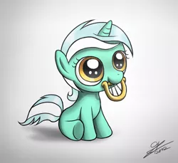 Size: 1181x1080 | Tagged: safe, artist:dori-to, derpibooru import, lyra heartstrings, pony, unicorn, cute, female, filly, filly lyra, looking up, lyrabetes, lyre, mouth hold, nom, sitting, smiling, solo, underhoof, younger