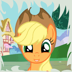 Size: 500x500 | Tagged: semi-grimdark, artist:moongazeponies, derpibooru import, applejack, earth pony, pony, animated, blood, creepy, female, gif, hat, looking at you, mare, missing freckles, red eyes, smiling, solo, zalgo