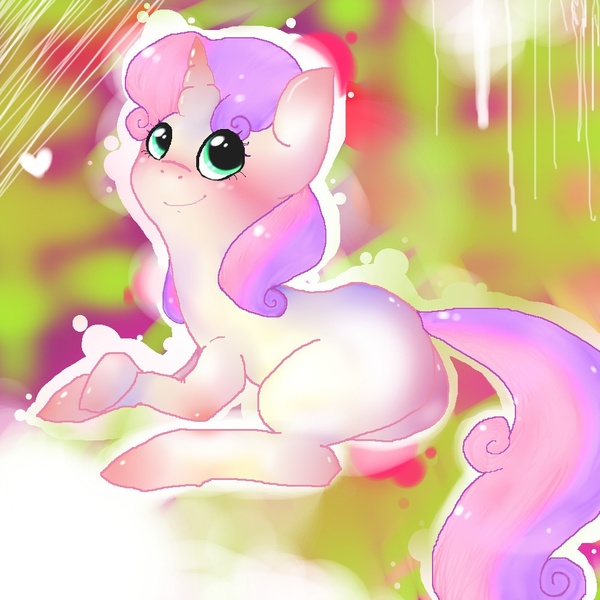 Size: 1000x1000 | Tagged: safe, artist:kryssidaunicorn, derpibooru import, sweetie belle, pony, unicorn, abstract background, female, filly, looking up, solo