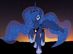 Size: 4961x3654 | Tagged: safe, artist:sergrus, derpibooru import, princess luna, alicorn, pony, female, hair over one eye, mare, solo, spread wings, walking, wings