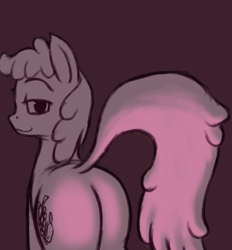 Size: 650x700 | Tagged: suggestive, artist:swaetshrit, derpibooru import, berry punch, berryshine, earth pony, pony, ask berry pnuch, animated, butt shake, cutie mark, female, gif, looking at you, mare, plot, simple background, solo, solo female