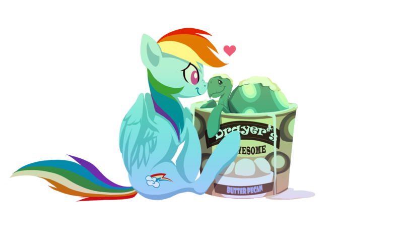 Size: 1250x750 | Tagged: safe, artist:rizcifra, derpibooru import, rainbow dash, tank, pegasus, pony, boop, duo, female, heart, ice cream, mare, noseboop, pet, simple background, sitting, transparent background