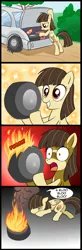 Size: 656x2000 | Tagged: safe, artist:madmax, derpibooru import, wild fire, pegasus, pony, car, comic, crying, female, fire, flat tire, frown, help me, lol, mare, sad, shocked, sibsy, smiling, sweat, tire, weird, wheel, wide eyes