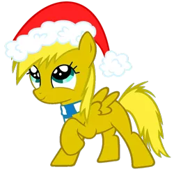 Size: 894x894 | Tagged: artist needed, safe, derpibooru import, oc, oc:ticket, unofficial characters only, alicorn, pony, alicorn oc, filly, foal, hat, looking up, raised hoof, santa hat, simple background, smiling, solo, spread wings, transparent background