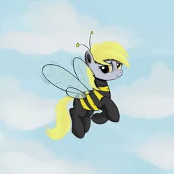 Size: 1500x1500 | Tagged: safe, artist:scootiecutie, derpibooru import, derpy hooves, bee, pegasus, pony, antennae, clothes, cloud, costume, female, flying, mare, solo