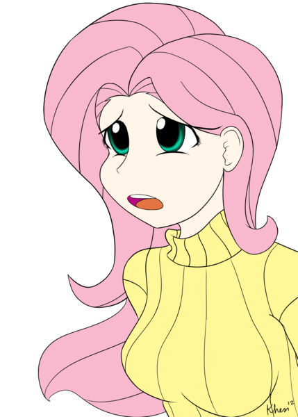 Size: 1100x1540 | Tagged: artist:kprovido, black background, clothes, cute, derpibooru import, female, fluttershy, human, humanized, safe, simple background, solo, sweatershy