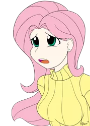 Size: 1100x1540 | Tagged: artist:kprovido, black background, clothes, cute, derpibooru import, female, fluttershy, human, humanized, safe, simple background, solo, sweatershy