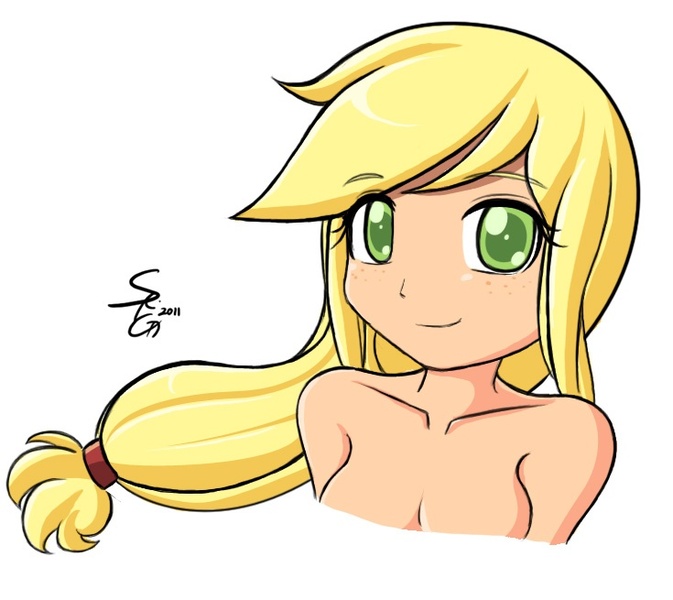 Size: 735x655 | Tagged: applejack, artist:angriestangryartist, breasts, bust, colored pupils, derpibooru import, female, human, humanized, ponibooru import, simple background, solo, solo female, suggestive, white background