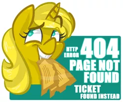 Size: 800x662 | Tagged: safe, artist:steeve, derpibooru import, oc, oc:ticket, unofficial characters only, alicorn, pony, 404, alicorn oc, bust, colored pupils, female, http status code, looking back, mare, mouth hold, portrait, smiling, solo, ticket, tickets