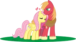 Size: 3434x1916 | Tagged: safe, artist:johnjoseco, artist:lacionarg, derpibooru import, big macintosh, fluttershy, earth pony, pegasus, pony, colored, eyes closed, female, fluttermac, heart, male, mare, shipping, stallion, straight
