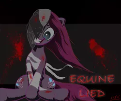 Size: 750x625 | Tagged: semi-grimdark, artist:da-goddamn-batguy, derpibooru import, pinkie pie, earth pony, pony, abstract background, blood, elfen lied, female, mare, mask, pinkamena diane pie, sitting, solo