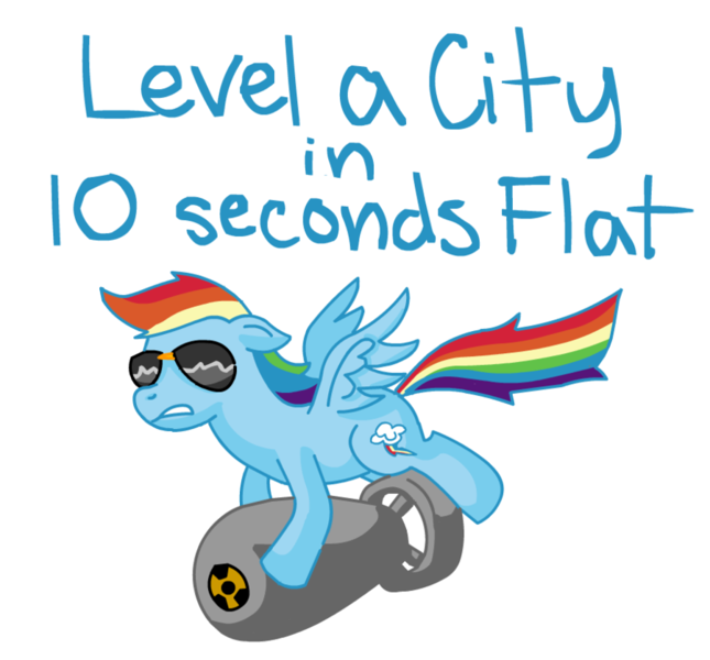 Size: 900x837 | Tagged: artist needed, safe, derpibooru import, rainbow dash, pegasus, pony, atomic bomb, female, floppy ears, flying, mare, nuclear weapon, riding a bomb, simple background, solo, sunglasses, white background