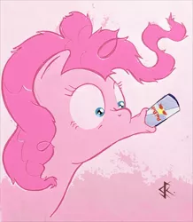Size: 550x630 | Tagged: safe, artist:amehdaus, derpibooru import, pinkie pie, earth pony, pony, abstract background, doom, drinking, energy drink, female, mare, red bull, solo, this will end in tears, this will end in tears and/or death, this will end in wings, xk-class end-of-the-world scenario