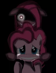 Size: 900x1172 | Tagged: safe, artist:usagifriday, derpibooru import, pinkie pie, earth pony, pony, black background, creepy, crying, duality, female, grin, mare, pinkamena diane pie, simple background, smiling, solo