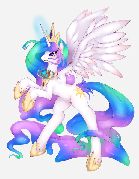 Size: 773x1000 | Tagged: dead source, safe, artist:slugbox, derpibooru import, princess celestia, alicorn, pony, crossover, female, magic, mare, matrix of leadership, rearing, simple background, solo, transformers, white background