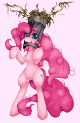 Size: 647x1000 | Tagged: safe, artist:slugbox, derpibooru import, pinkie pie, earth pony, pony, bipedal, female, knights who say ni, mare, monty python, monty python and the holy grail, movie reference, ni, rearing, simple background, solo