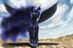 Size: 2274x1483 | Tagged: dead source, safe, artist:sonicrainboom93, derpibooru import, nightmare moon, alicorn, pony, crepuscular rays, female, mare, solo, spread wings, wings