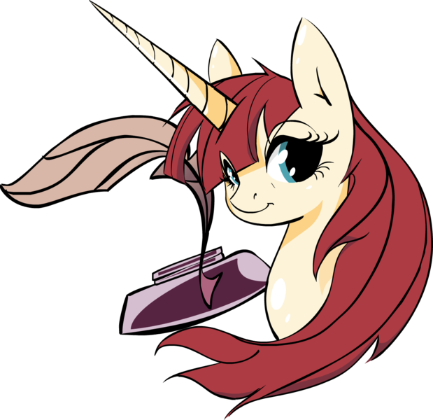 Size: 1302x1262 | Tagged: safe, artist:zev, derpibooru import, oc, oc:fausticorn, ponified, unofficial characters only, alicorn, pony, alicorn oc, bust, cute, faustabetes, female, ink, inkwell, lauren faust, mare, portrait, simple background, solo, transparent background