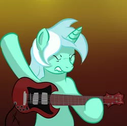 Size: 1050x1040 | Tagged: safe, artist:sonicrainboom93, derpibooru import, lyra heartstrings, pony, unicorn, female, gradient background, gritted teeth, guitar, mare, solo