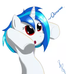 Size: 660x740 | Tagged: safe, artist:sonicrainboom93, derpibooru import, vinyl scratch, pony, unicorn, bipedal, female, mare, oooooh, red eyes, simple background, solo, spooky, white background