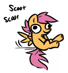 Size: 337x360 | Tagged: safe, artist:kingcobra50, derpibooru import, scootaloo, pegasus, pony, butt scootin', derp, female, filly, scooting, simple background, solo, white background