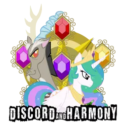 Size: 3300x3300 | Tagged: dead source, safe, artist:bronyfang, derpibooru import, discord, princess celestia, alicorn, draconequus, pony, elements of harmony, female, high res, mare, photoshop, simple background, transparent background