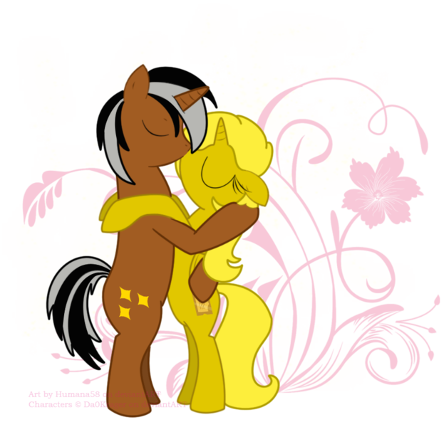 Size: 872x840 | Tagged: artist needed, safe, derpibooru import, oc, oc:star sparkler, oc:ticket, unofficial characters only, alicorn, pony, unicorn, abstract background, alicorn oc, female, kissing, male, mare, shipping, stallion, straight, ticketsparkler