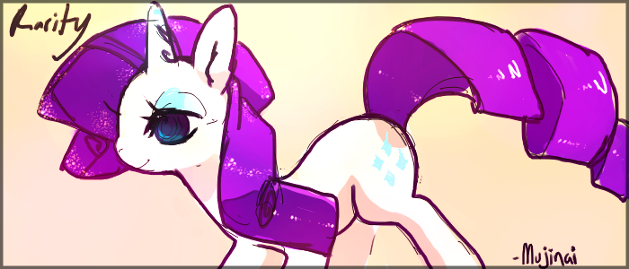 Size: 700x300 | Tagged: dead source, safe, artist:mujinai, derpibooru import, rarity, pony, unicorn, female, gradient background, mare, solo